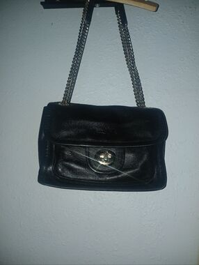 Coach Black Leather Shoulder Bag with Gold Chain Strap